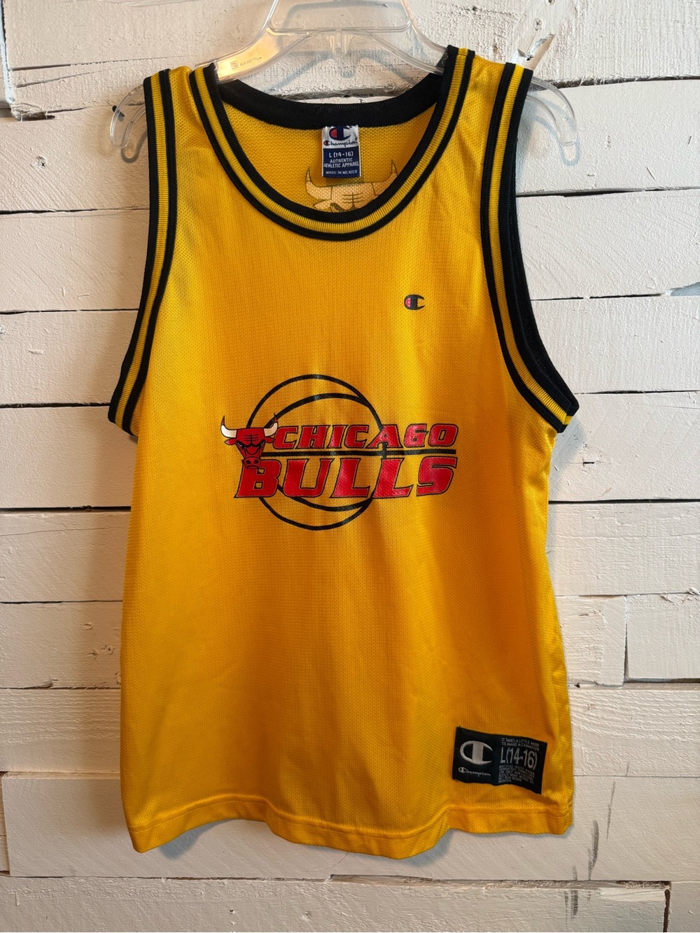 Vintage Champion Yellow & Black Chicago Bulls Kids Jersey with Red Logo